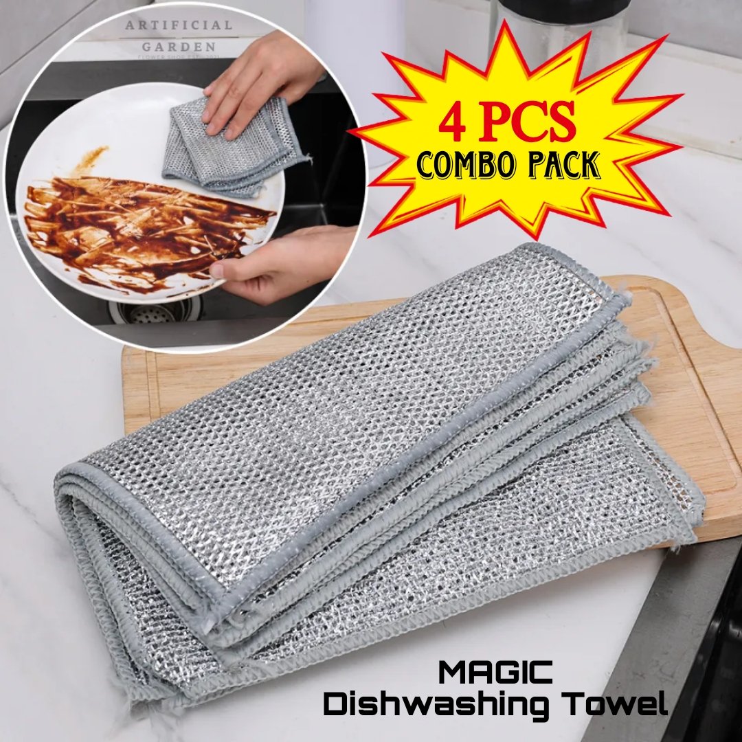 4 PIC Double Layer MAGIC Dishwashing Towel, Steel Wire Dish Cloth.